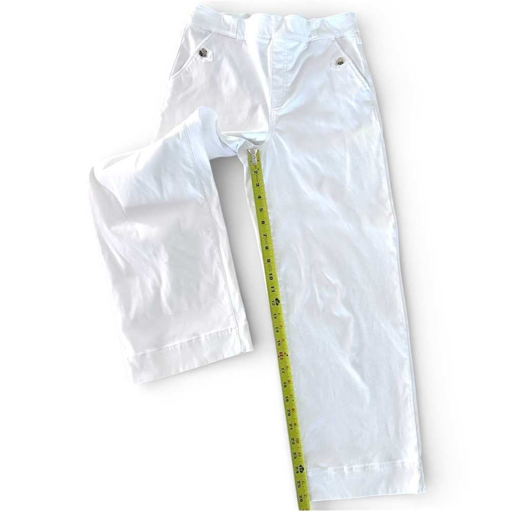 SPANX White Twill Wide Leg Cropped Pull-On Pants, Medium, Sailor Button Stretch - Picture 6 of 11